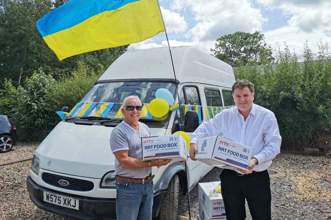 Joe Bussell, left, has been thanked by Mel Stride MP, for his Ukraine aid trips.