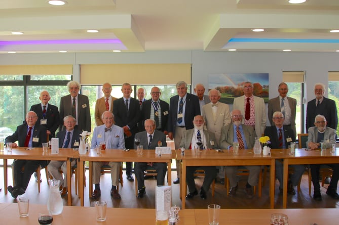 Alan Quick, Editor of the Crediton Courier, standing fourth left, with members of Crediton Probus Club ahead of his talk.  AQ 1466