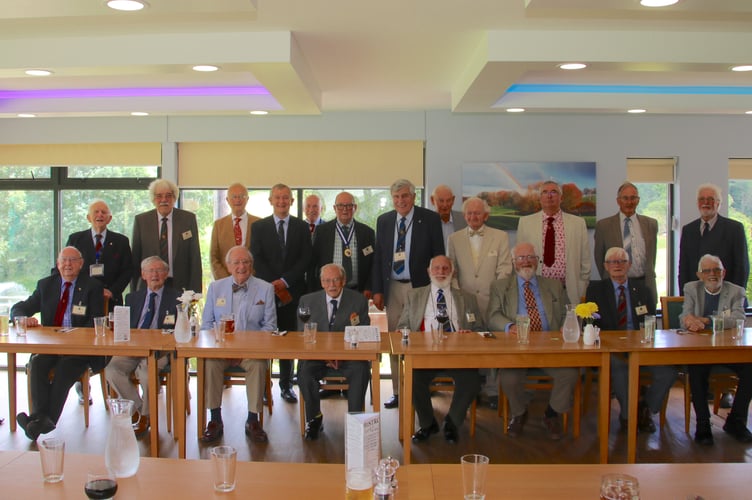 Alan Quick, Editor of the Crediton Courier, standing fourth left, with members of Crediton Probus Club ahead of his talk.  AQ 1466