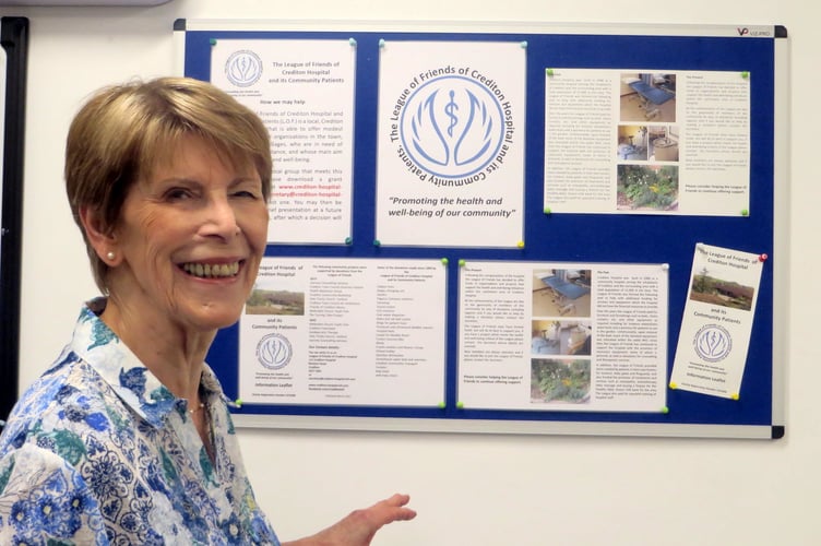 Louise Adams, chairman the Hospital League of Friends, with the new League of Friends notice board in the hospital reception area. SR 3256