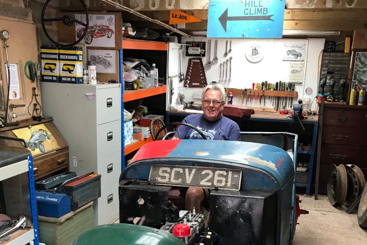 Roger Brooking with Miss Peabody, restoration having begun.