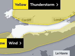 Yellow Warning of thunderstorms across Devon