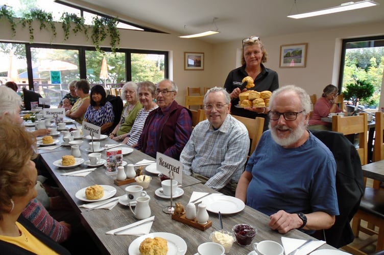 Some of the members of Lapford Over 60s ready for their cream tea at Bow Garden Centre.