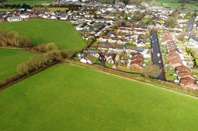 An aerial view of part of the site at Witheridge where it is hoped to build 155 new homes. 