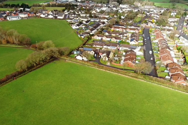 An aerial view of part of the site at Witheridge where it is hoped to build 155 new homes.