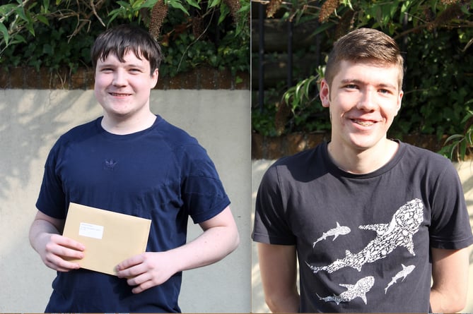 Following successful A Level grades, Sebastian Fraiquin, left, will be going to Exeter to study Law and Rowan Manning, right, will be going to Birmingham to study Biology.