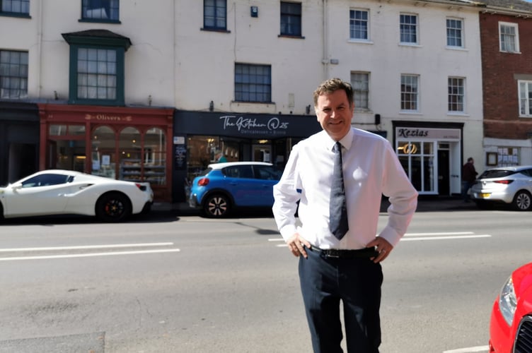 Mel Stride in Crediton High Street.