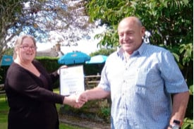 The Tom Cobley Tavern’s Lucy Cudlip and CAMRA Regional Cider Co-ordinator Bob Southwell.