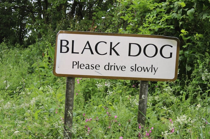Black Dog village sign.  AQ 1452