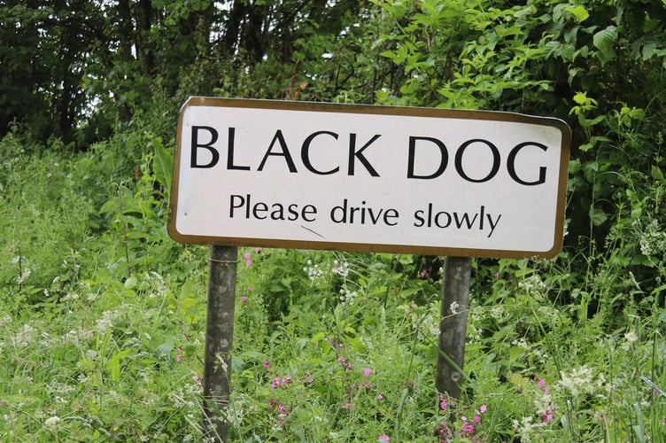 Black Dog village sign. AQ 1452