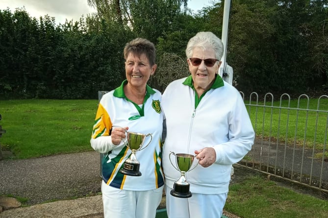 Pam Swan and Sue Grigg, the Ladies Pairs winners at Crediton Bowling Club.