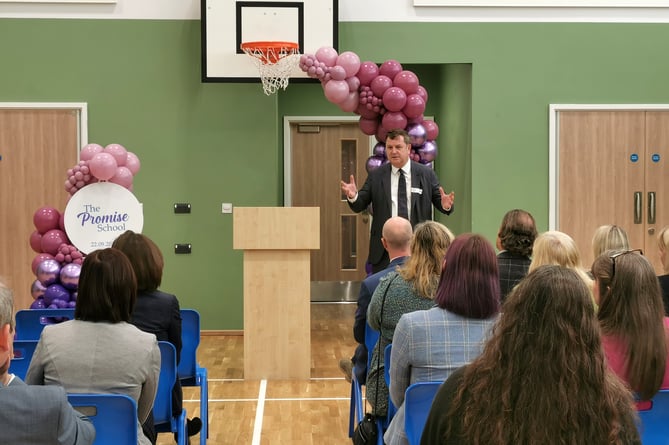 Mel Stride during his speech after opening The Promise School in Okehampton.