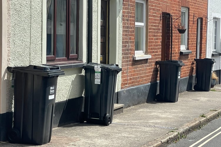 Wheelie bins in a Crediton street. AQ 2390