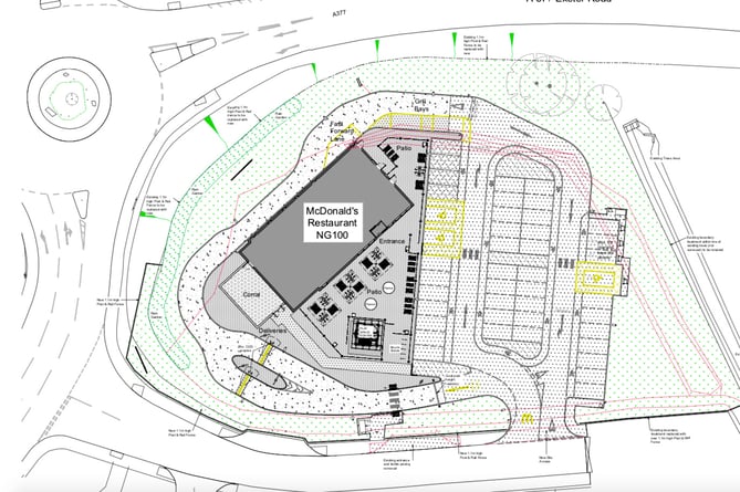 A map of the proposed site of the McDonald’s Crediton restaurant and drive-thru.