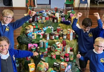 Morchard Bishop School Harvest items delivered to Crediton Foodbank
