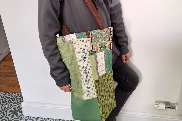 Ethan with his tote bag.
