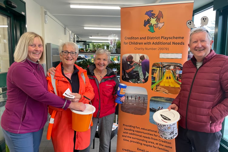 Right: A shopper making a donation to Crediton and District Playscheme for Children with Additional Needs at Crediton’s Morrisons store. AQ 9432