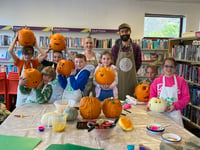 Children carved pumpkins for Hallowe’en at Crediton Library
