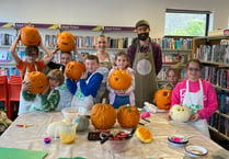 Children carved pumpkins for Hallowe’en at Crediton Library
