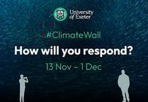 Climate Wall art projection at the University of Exeter ahead of COP28
