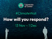Climate Wall art projection at the University of Exeter ahead of COP28
