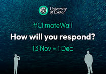 Climate Wall art projection at the University of Exeter ahead of COP28