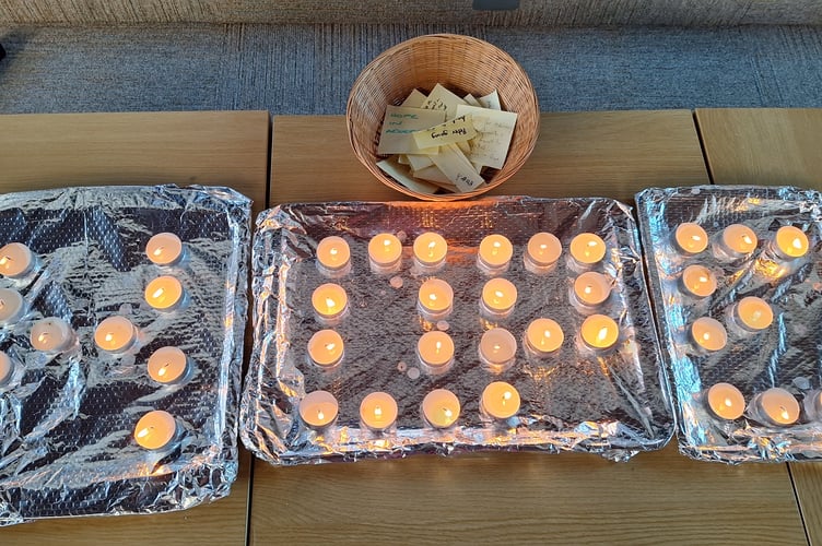 Hope written with tea lights at Crediton Methodist Church.
