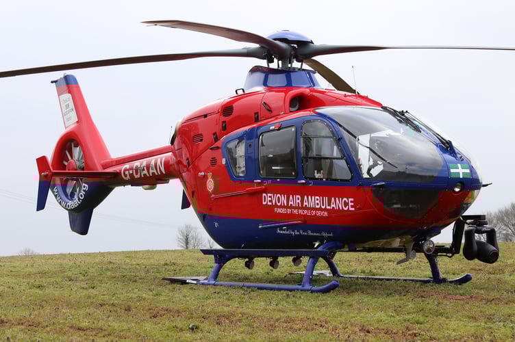 One of the Air Ambulances when it landed in Crediton.  AQ 8593