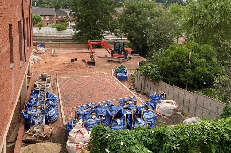 Work underway at the rear of St George's Square, Tiverton, before planning was consent granted.