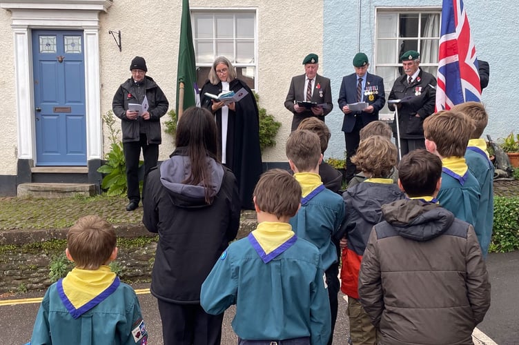 Scouts taking part in the ceremony and watching proceedings in Sandford Square.