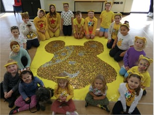 Landscore Primary School pupils made a Pudsey out of pennies
