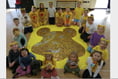 Landscore Primary School pupils made a Pudsey out of pennies
