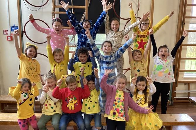 Wearing spotty clothes and having fun on Children in Need day at Morchard Bishop C of E Primary School.
