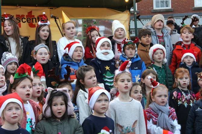 Some of the children who sang at this year’s Christmas in Crediton event.
