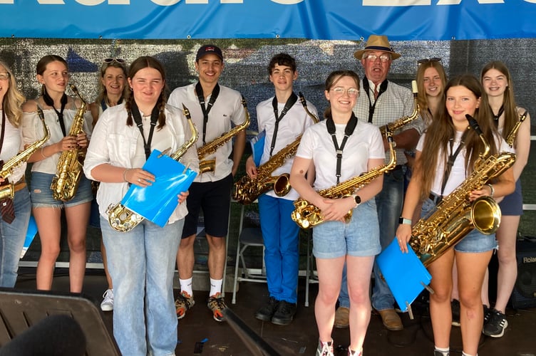 The senior saxophone ensemble at the Devon County Show.