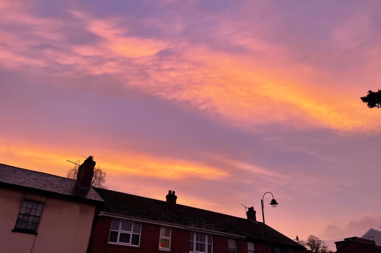 A colourful sunset over Crediton.  AQ 1558
