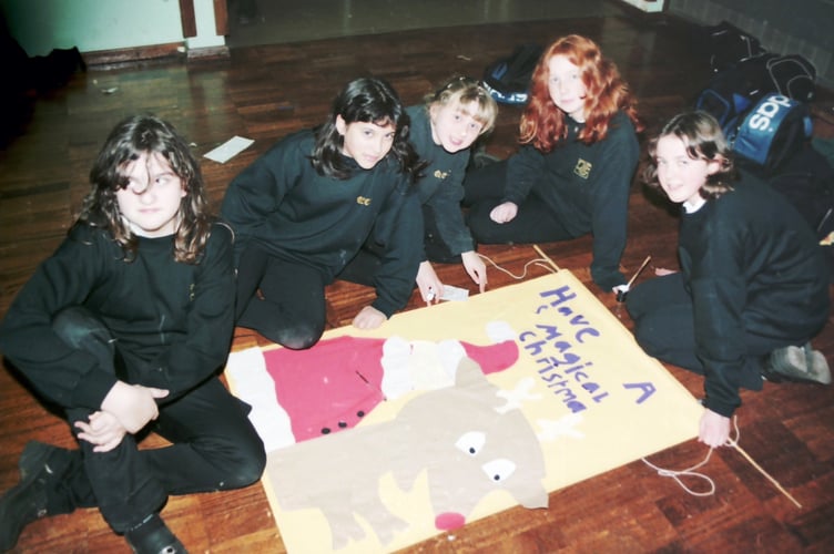 Pupils at QECC Lower School made banners to brighten up the school in December 1999. DSC00098