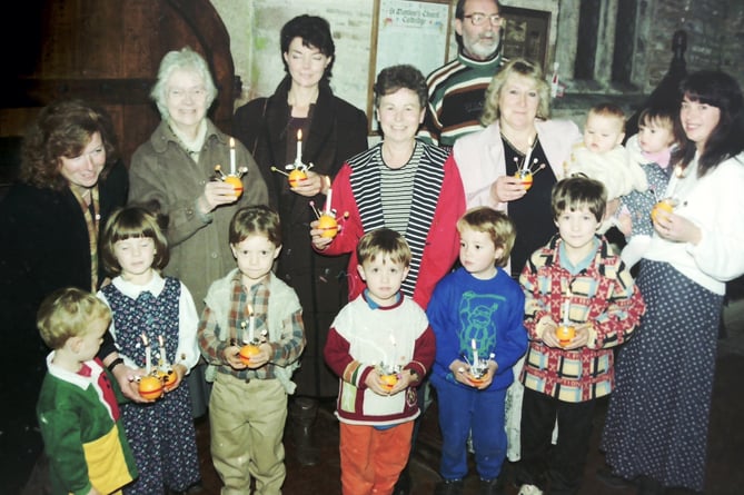 Some of the congregation who attended the Christingle service at St Matthew's Church, Coldridge in December 1998. DSC01506
