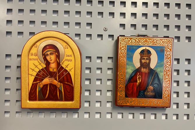 Some of the icons made by Anna Mazur which can be seen at Crediton Library.  AQ 2265