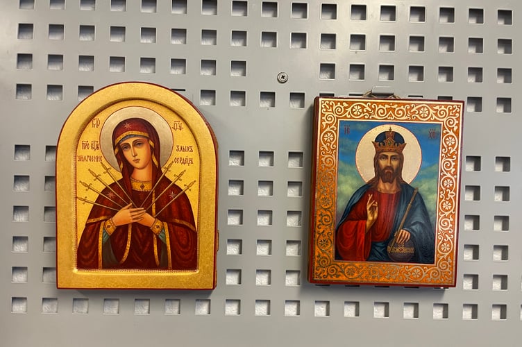 Some of the icons made by Anna Mazur which can be seen at Crediton Library. AQ 2265