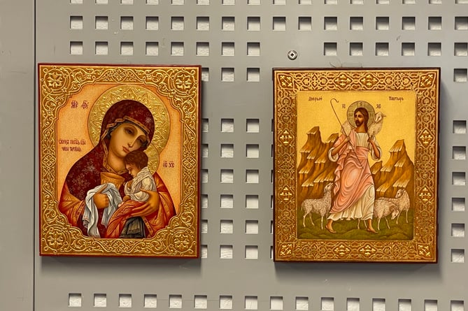 Some of the icons made by Anna Mazur which can be seen at Crediton Library.  AQ 2266
