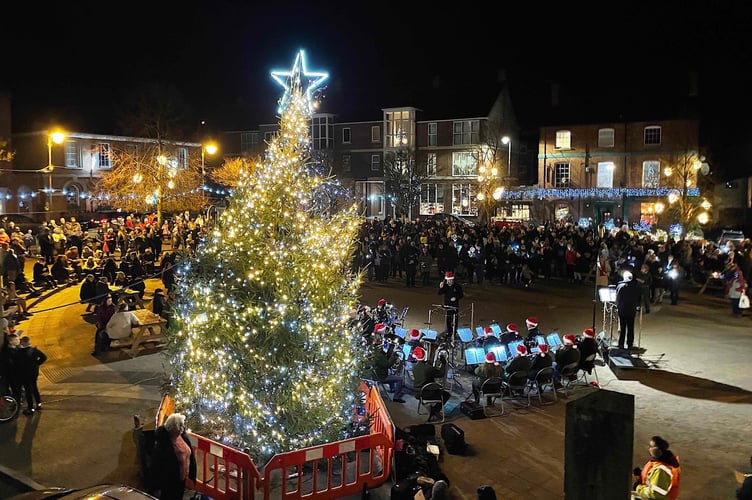 Crediton Town Band playing for Carols on the Square last year.