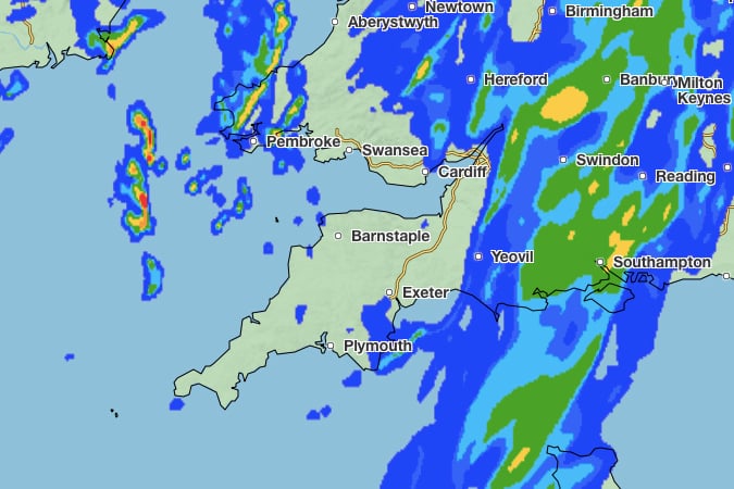 A Met Office graphic of the weather across the South West this lunchtime, Wednesday, December 27.