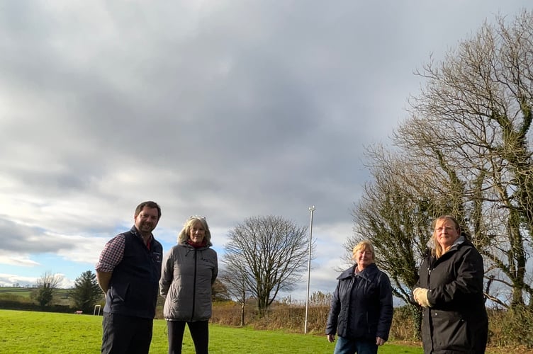 Graham Coates, Landing Site Manager for DAA, with Margaret Calder, Sheryl Burroughs and Helen de Carles of Brentor Village Hall Committee.