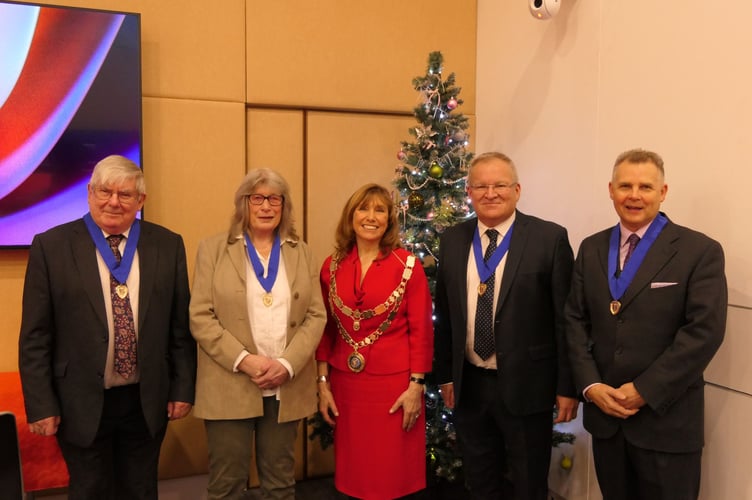 From left to right, Terry Pearce, Diana Moyse, West Devon Mayor Cllr Lynn Daniel, Mike Davies, and Mark Ridgers.

