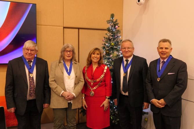 From left to right, Terry Pearce, Diana Moyse, West Devon Mayor Cllr Lynn Daniel, Mike Davies, and Mark Ridgers.
