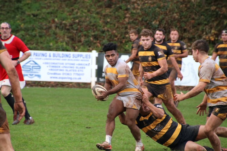 During the fun Boxing Day match at Crediton Rugby Club.