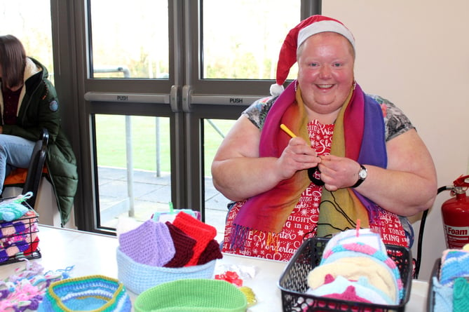 Libby Bowyer of Crediton with her stall of knitted and crochet items.  SR 9303
