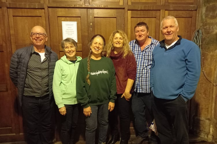 The Morchard Bishop bellringers who rang in the New Year, from left, Les Partridge, Jeanette Richardson, Wendy Vere, Michaela Rodd, John Crotty and Bob Robinson.