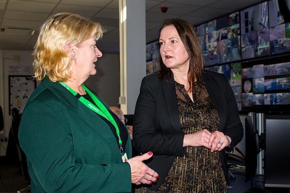 Cllr Laura Wright and Alison Hernandez, Police and Crime Commissioner for Devon, Cornwall and the Isle of Scilly in the Exeter control room.

